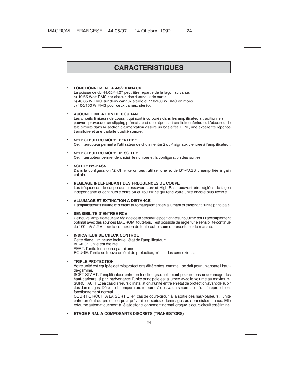 Caracteristiques | Macrom 44.05 User Manual | Page 22 / 44