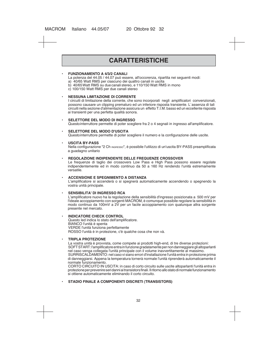 Caratteristiche | Macrom 44.05 User Manual | Page 30 / 44