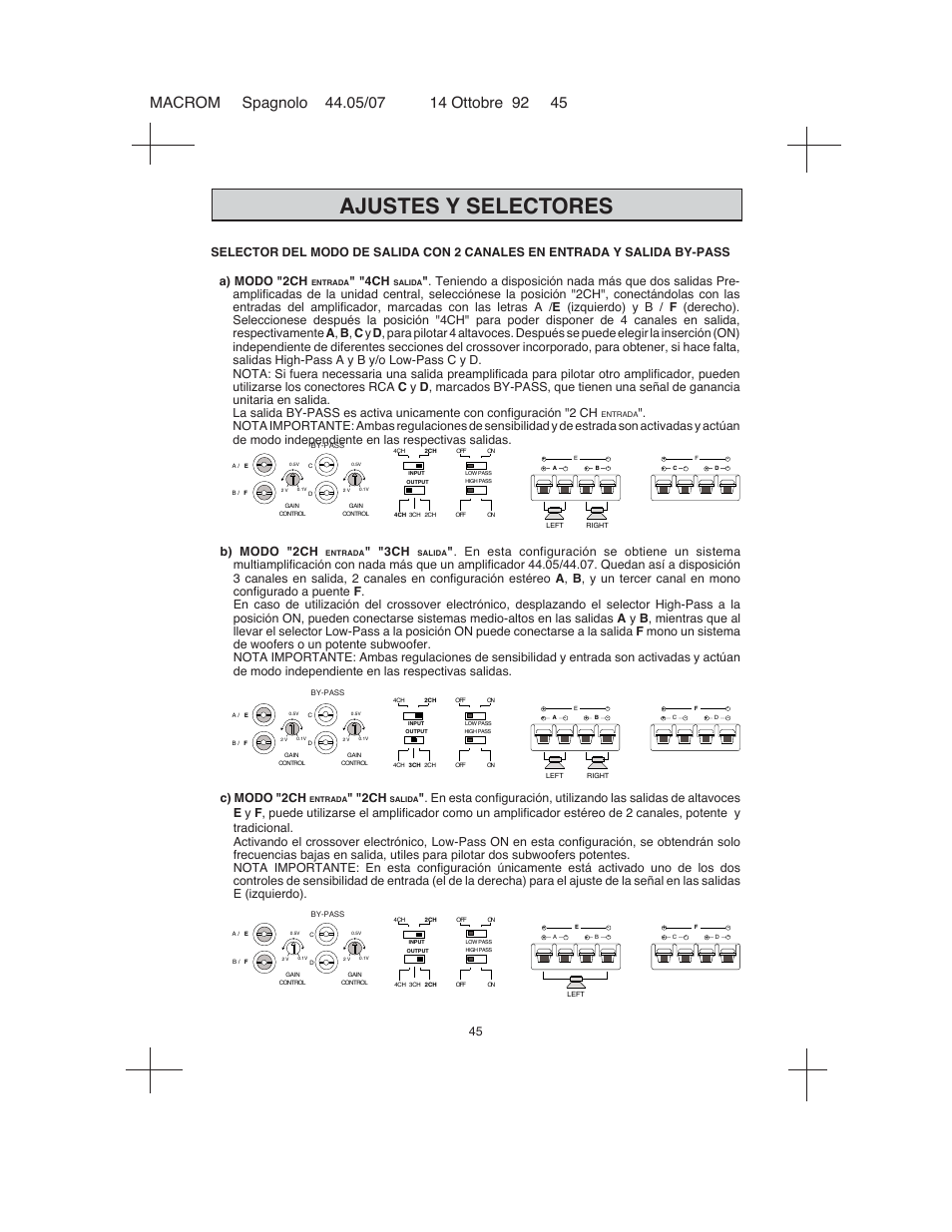 Ajustes y selectores, C) modo "2ch, B) modo "2ch | Macrom 44.05 User Manual | Page 43 / 44