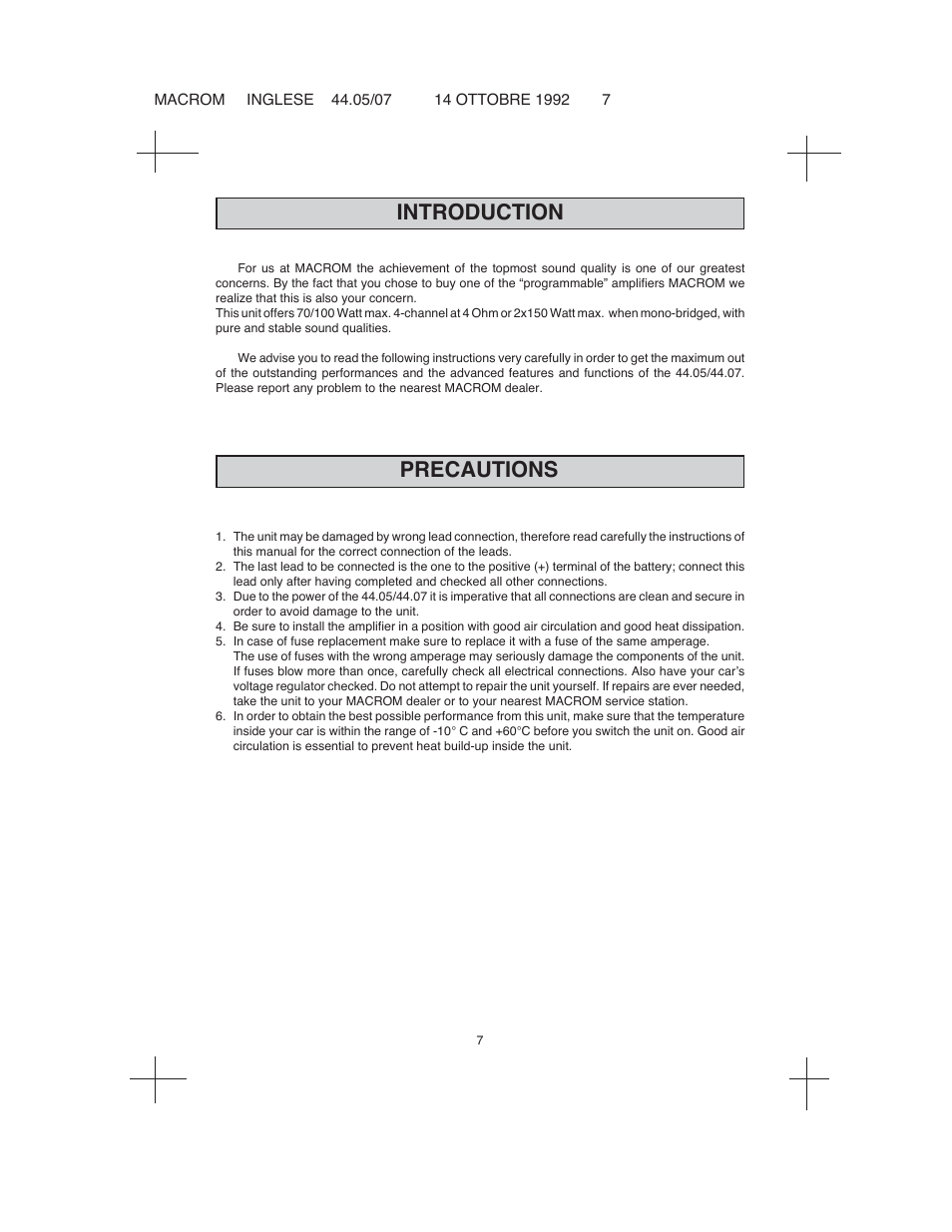 Introduction precautions | Macrom 44.05 User Manual | Page 5 / 44