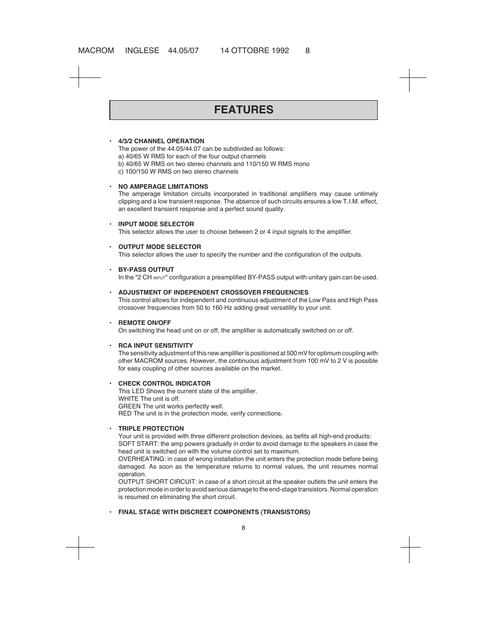 Features | Macrom 44.05 User Manual | Page 6 / 44