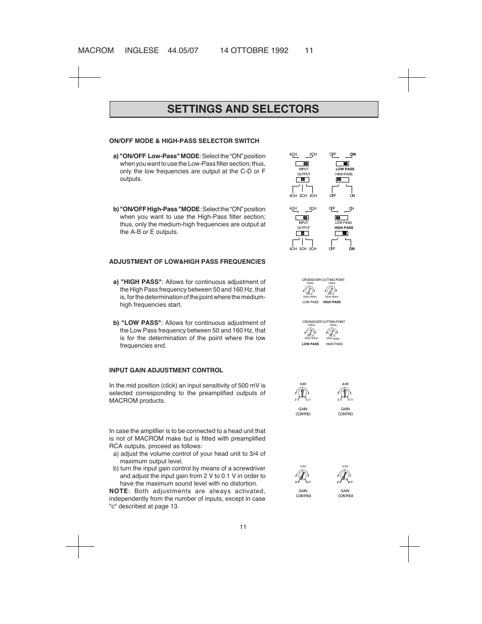 Settings and selectors | Macrom 44.05 User Manual | Page 9 / 44