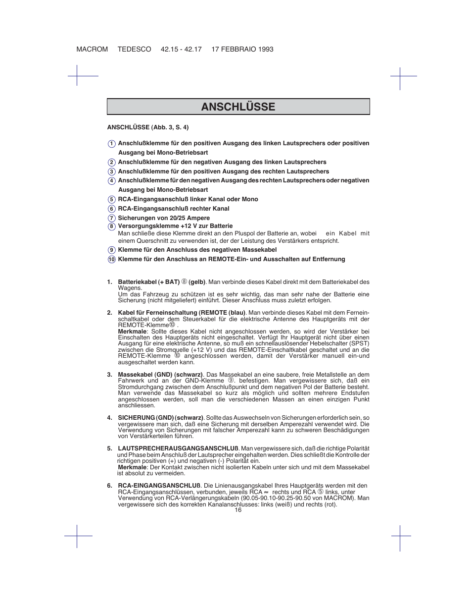 Anschlüsse | Macrom 42.26 User Manual | Page 15 / 37