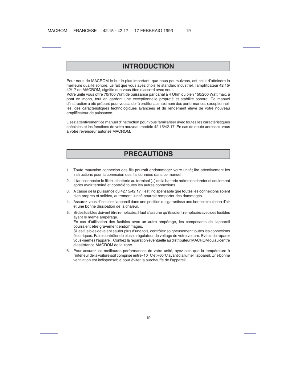 Introduction, Precautions | Macrom 42.26 User Manual | Page 18 / 37