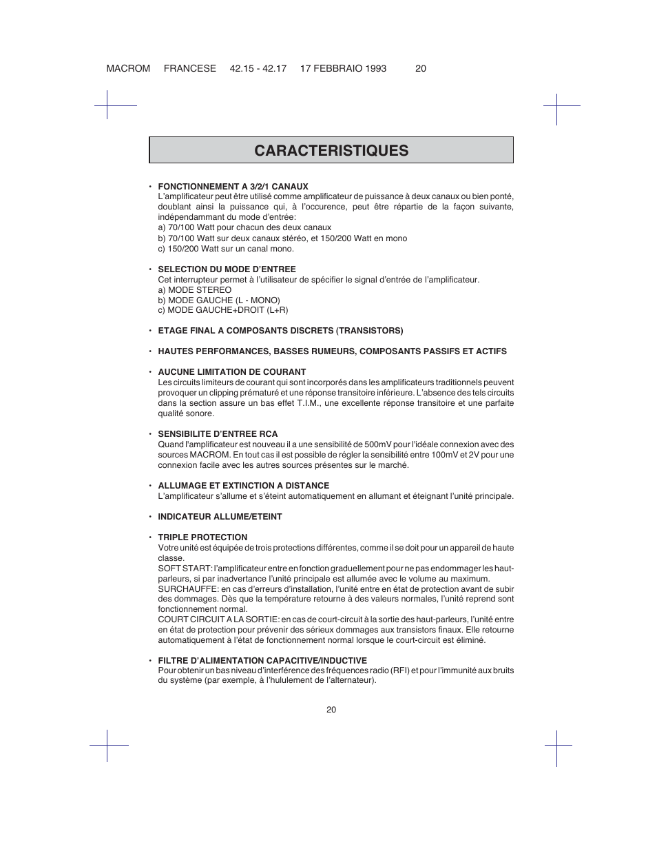 Caracteristiques | Macrom 42.26 User Manual | Page 19 / 37