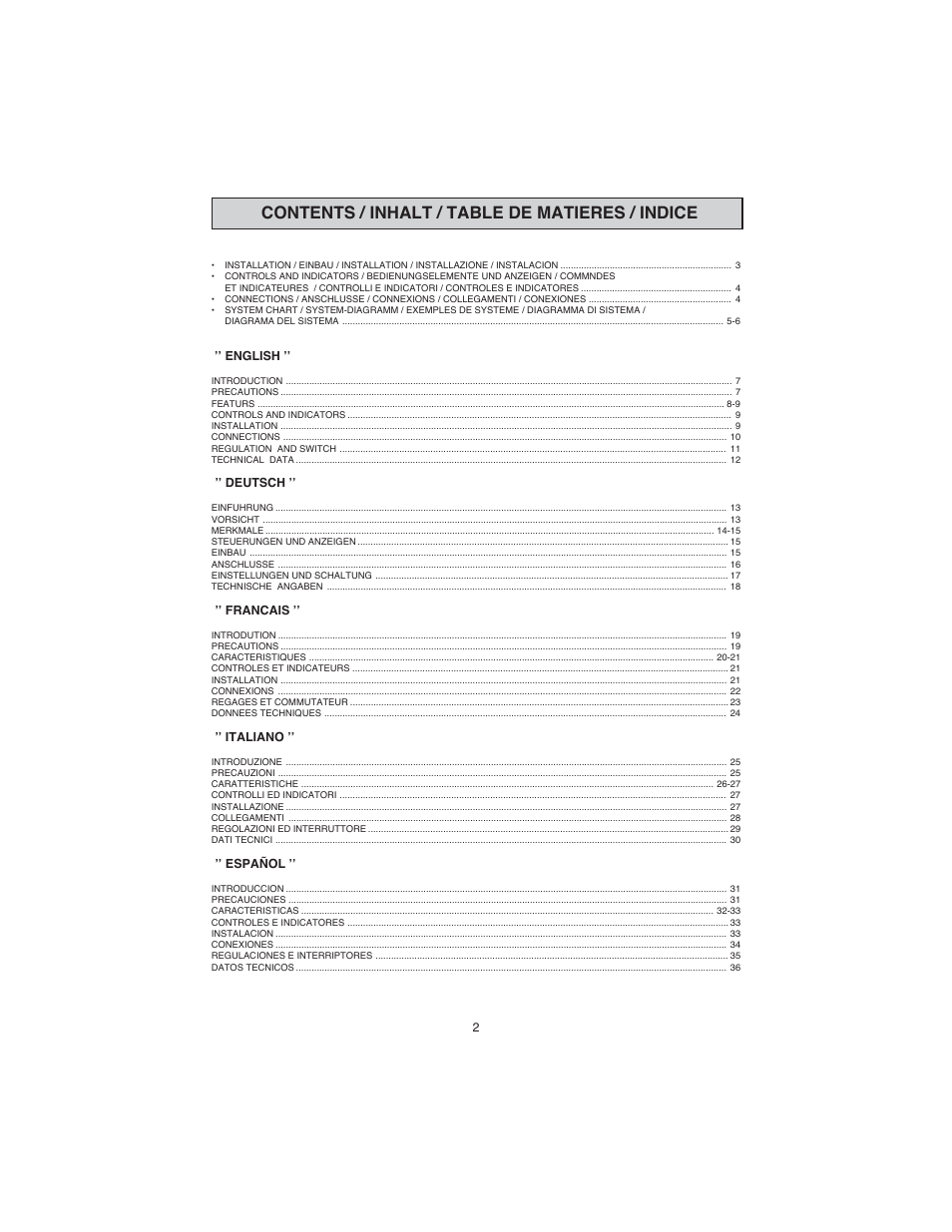 Contents / inhalt / table de matieres / indice | Macrom 42.26 User Manual | Page 2 / 37