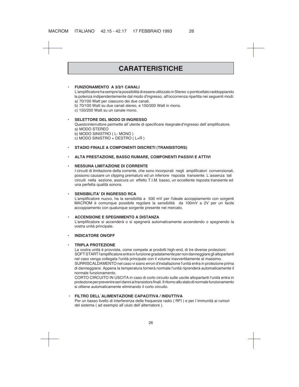 Caratteristiche | Macrom 42.26 User Manual | Page 25 / 37