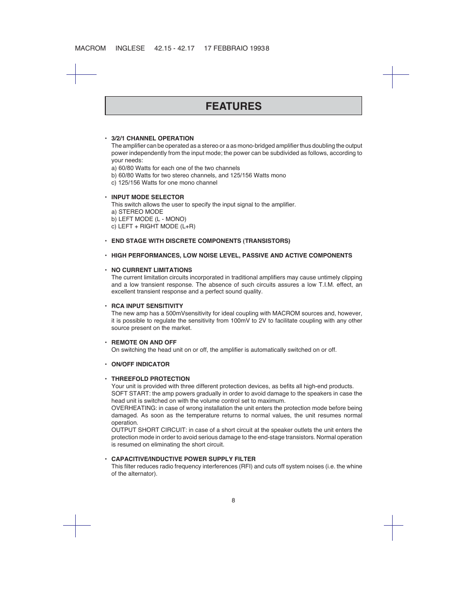 Features | Macrom 42.26 User Manual | Page 7 / 37