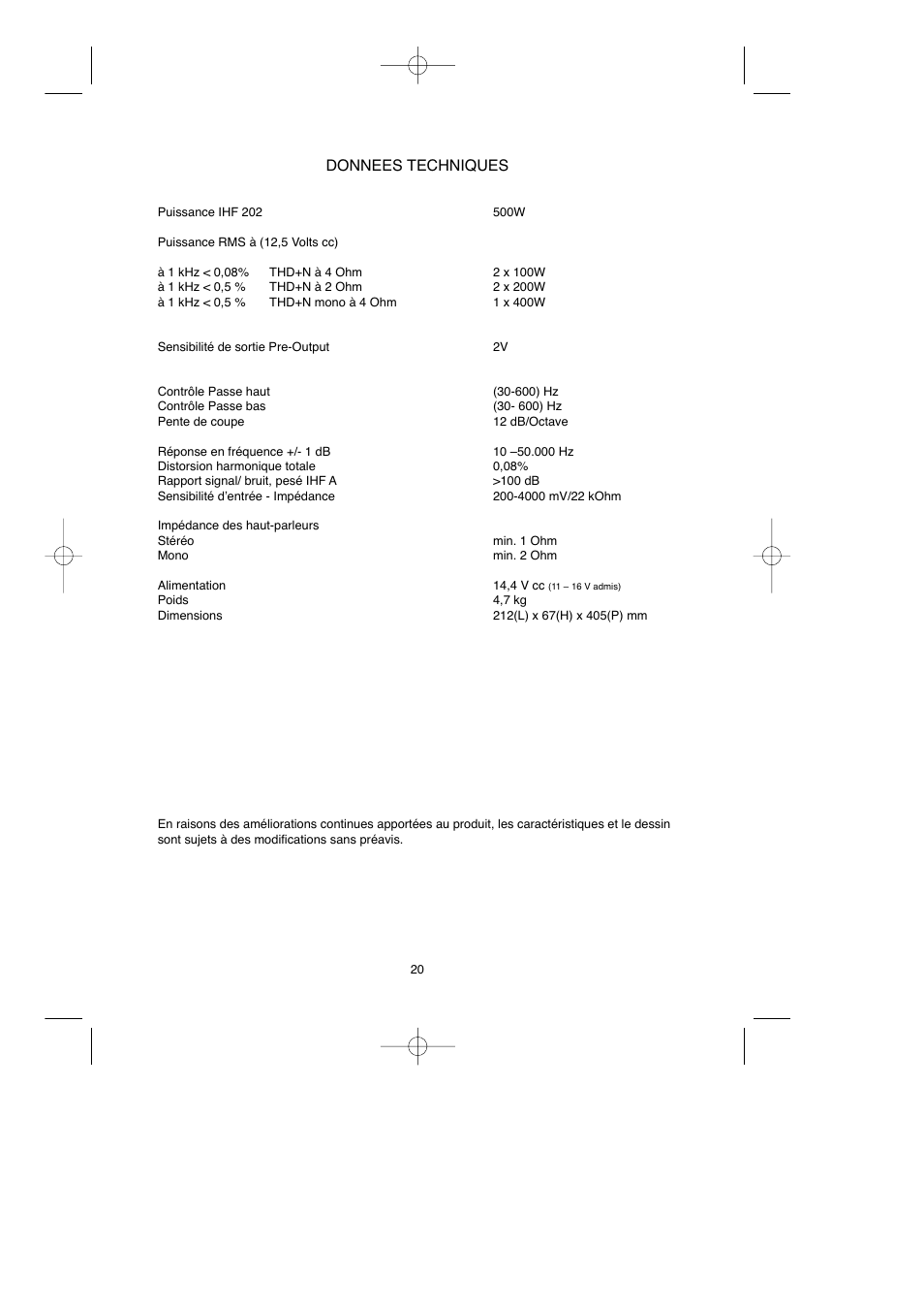 Donnees techniques | Macrom Syn Tech 2.100x User Manual | Page 20 / 30