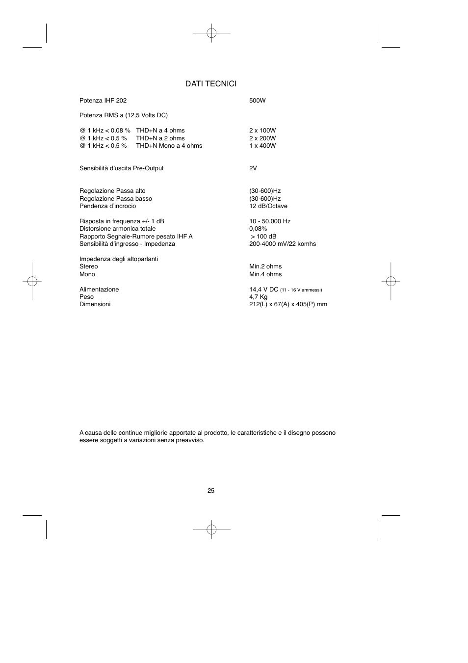 Dati tecnici | Macrom Syn Tech 2.100x User Manual | Page 25 / 30