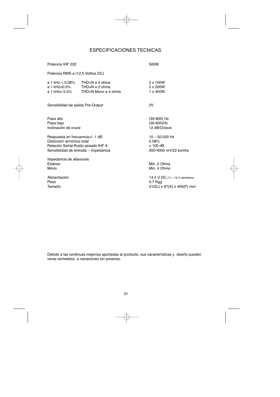 Especificaciones tecnicas | Macrom Syn Tech 2.100x User Manual | Page 5 / 30
