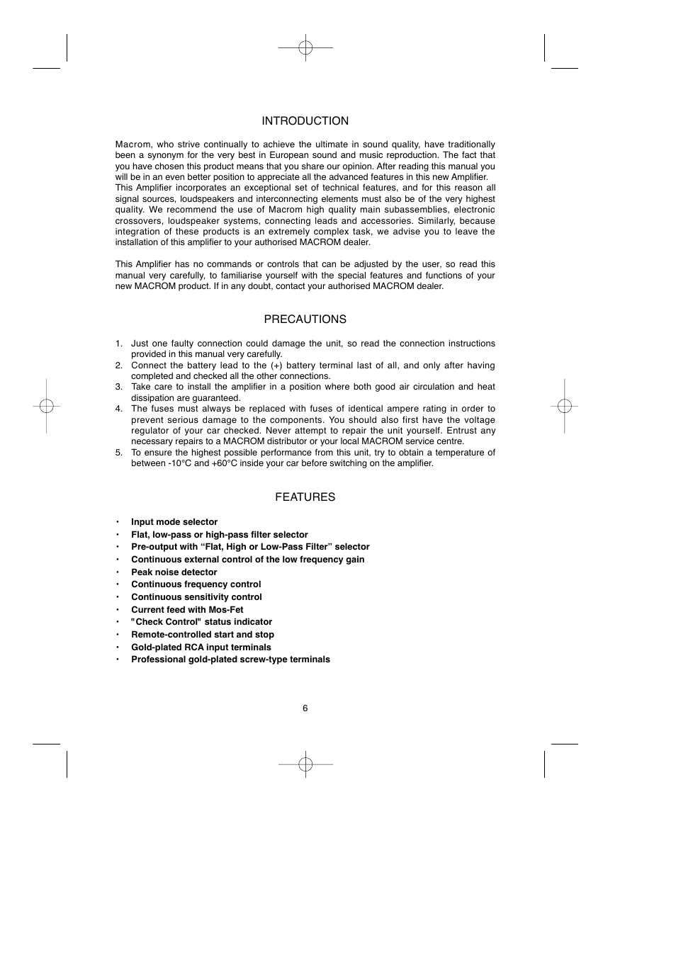 Introduction, Precautions, Features | Macrom Syn Tech 2.100x User Manual | Page 6 / 30
