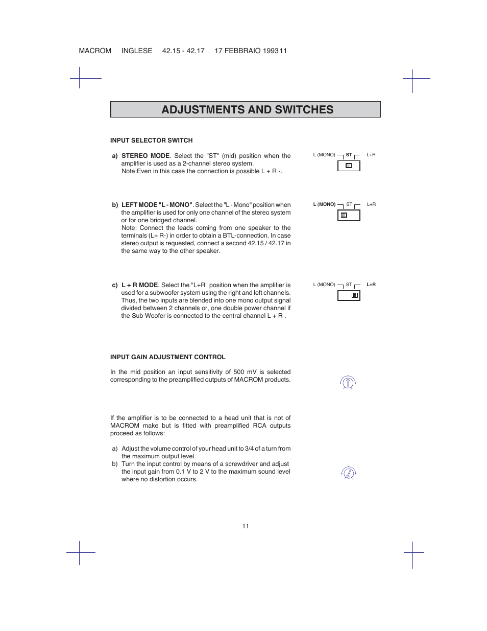 Adjustments and switches | Macrom 42.15 User Manual | Page 10 / 37