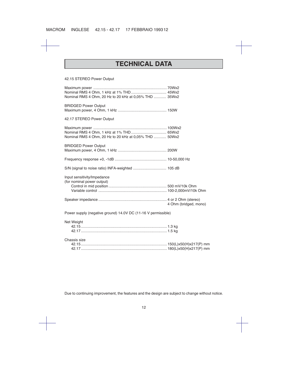 Technical data | Macrom 42.15 User Manual | Page 11 / 37