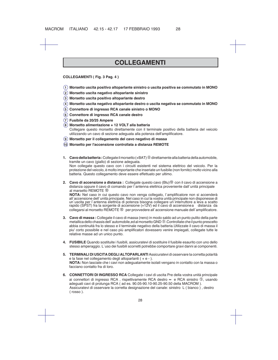 Collegamenti | Macrom 42.15 User Manual | Page 27 / 37