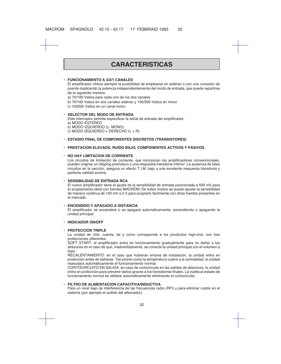 Caracteristicas | Macrom 42.15 User Manual | Page 31 / 37