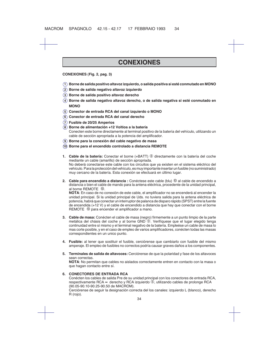 Conexiones | Macrom 42.15 User Manual | Page 33 / 37