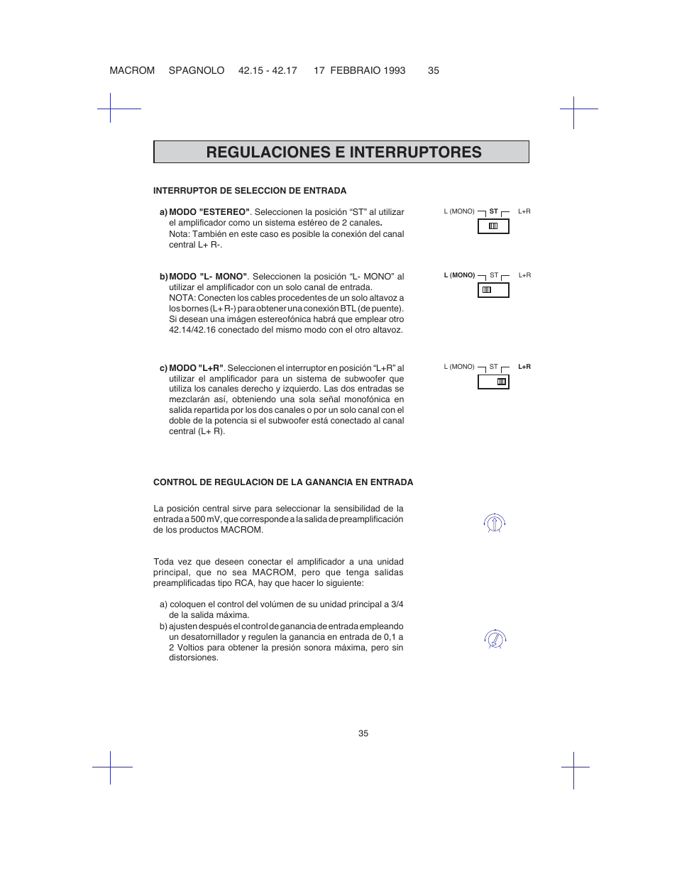 Regulaciones e interruptores | Macrom 42.15 User Manual | Page 34 / 37