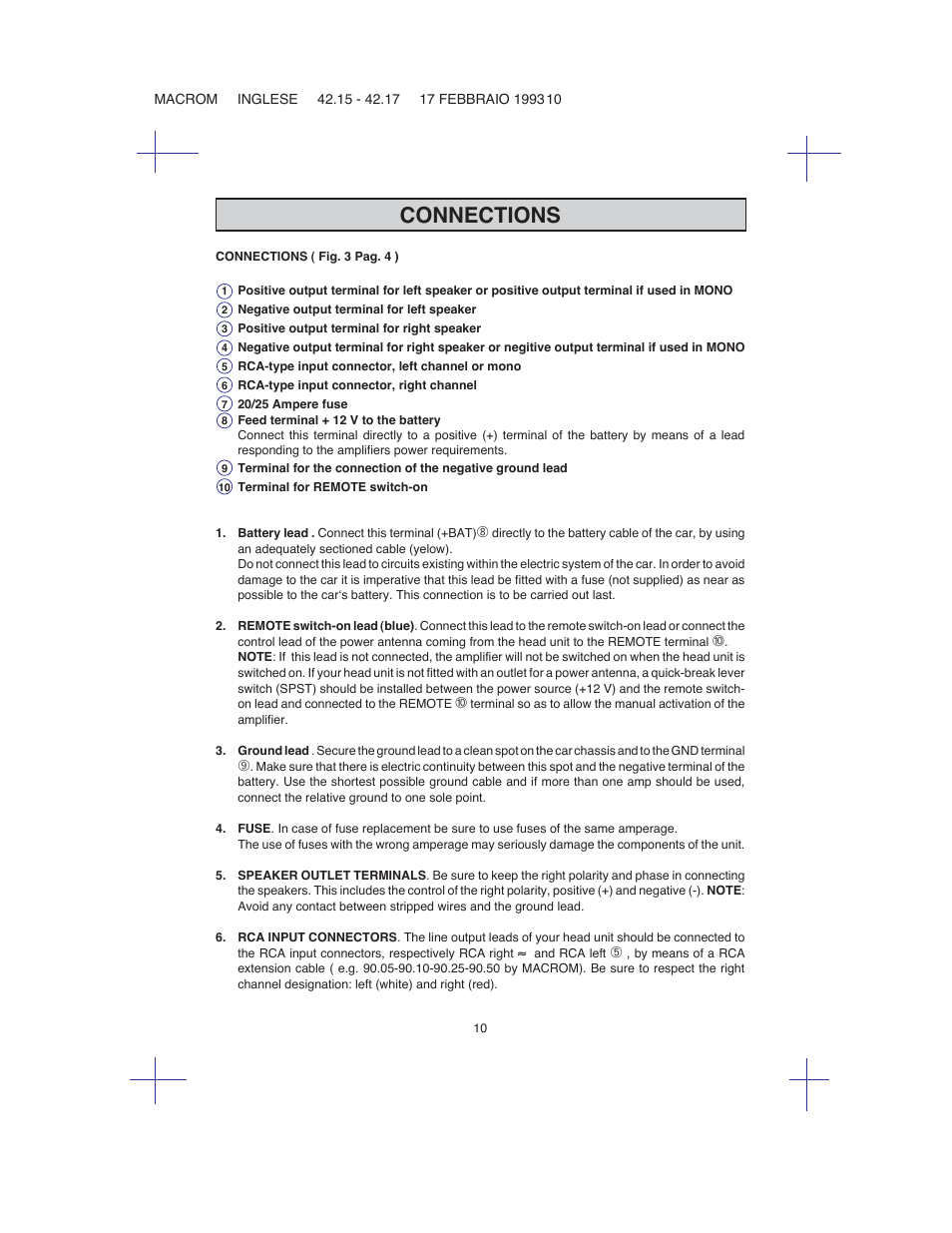 Connections | Macrom 42.15 User Manual | Page 9 / 37