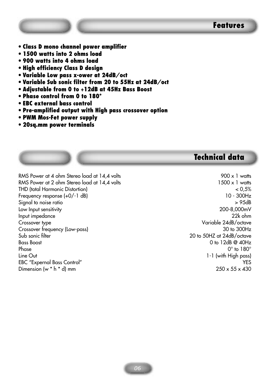 Features, Technical data | Macrom M1A.1500D User Manual | Page 7 / 8