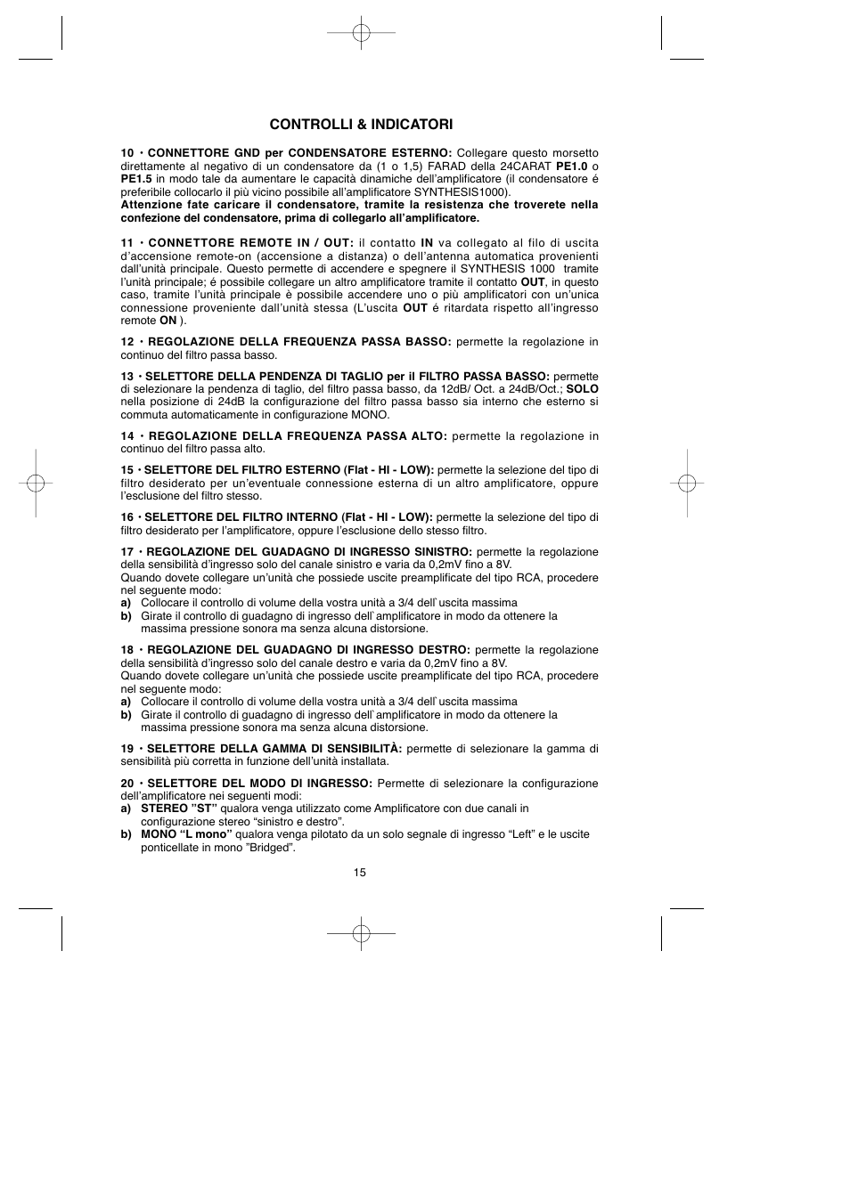 Controlli & indicatori | Macrom 1000 User Manual | Page 19 / 25