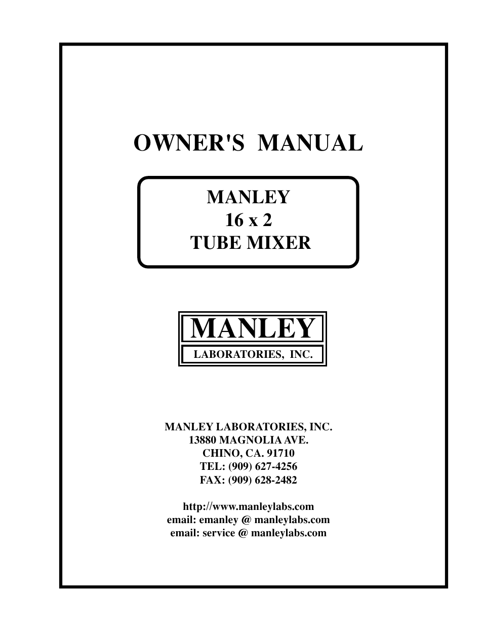 Manley 16 x 2 TUBE MIXER 2000 - 2002 up to 106 User Manual | 22 pages