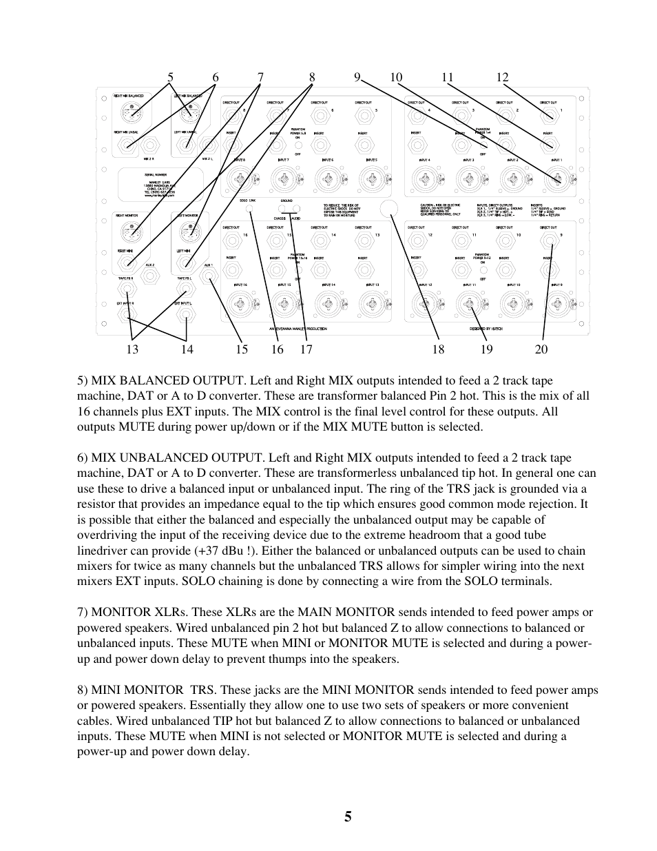 Manley 16 x 2 TUBE MIXER 2000 - 2002 up to 106 User Manual | Page 5 / 22