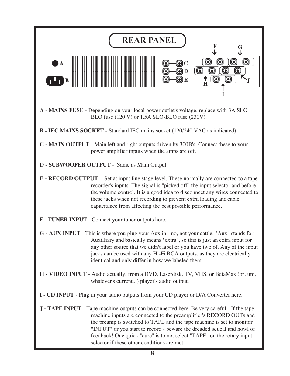 Rear panel | Manley Neo-Classic 300B Preamplifier 2002 - 2008 User Manual | Page 8 / 12