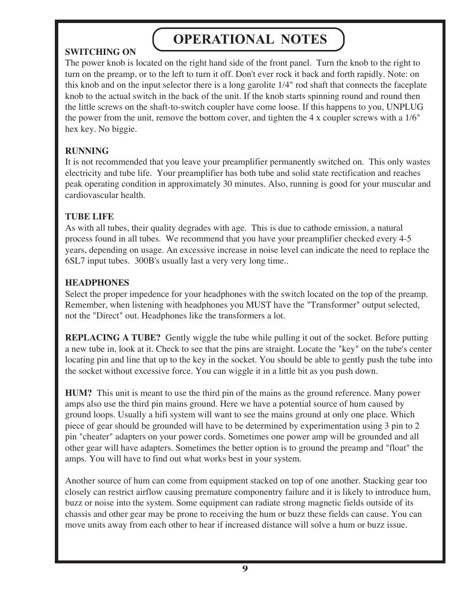 Manley Neo-Classic 300B Preamplifier 2002 - 2008 User Manual | Page 9 / 12