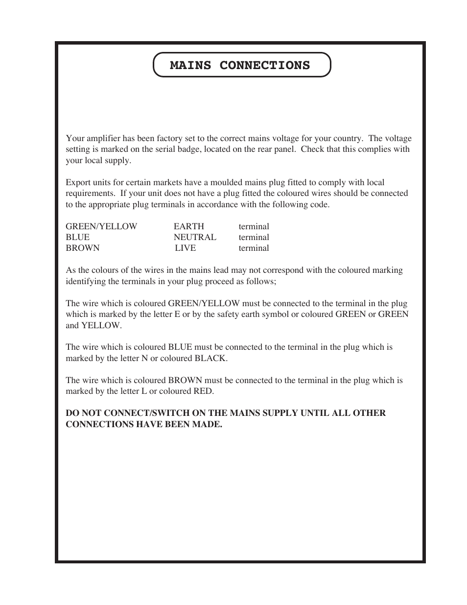 Mains connections | Manley NEO-CLASSIC SE / PP 300B AMPLIFIER User Manual | Page 5 / 12