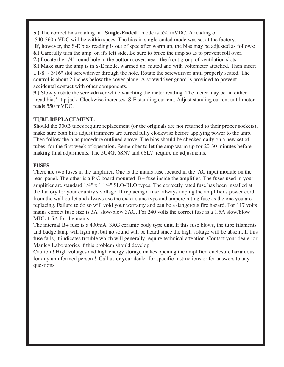 Manley NEO-CLASSIC SE / PP 300B AMPLIFIER User Manual | Page 9 / 12