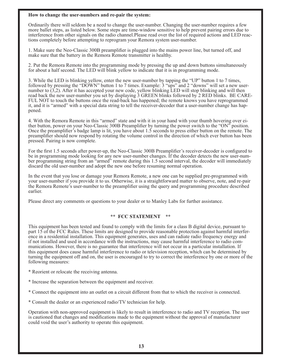 Manley Neo-Classic 300B RC Preamplifier 2008 - present User Manual | Page 13 / 14