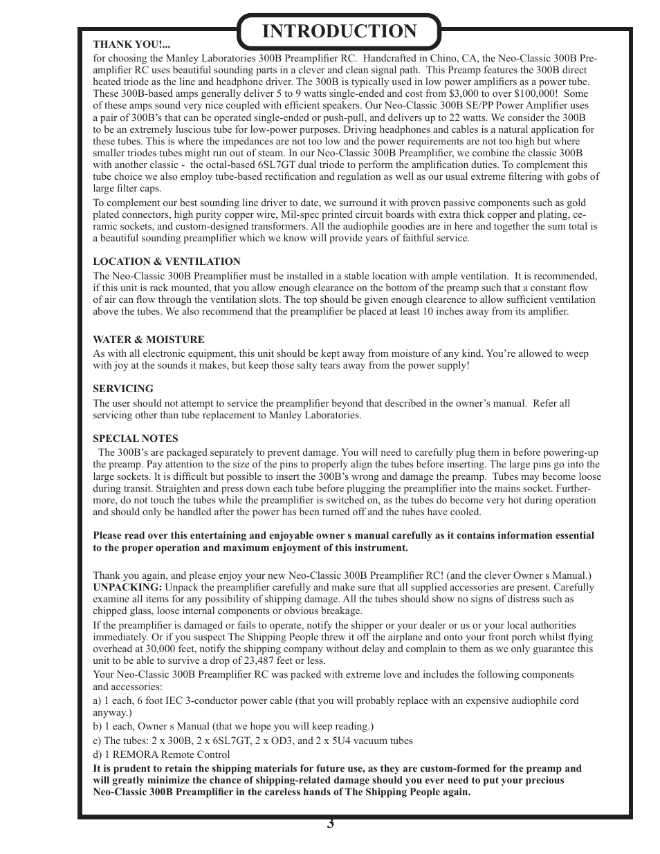 Introduction | Manley Neo-Classic 300B RC Preamplifier 2008 - present User Manual | Page 3 / 14