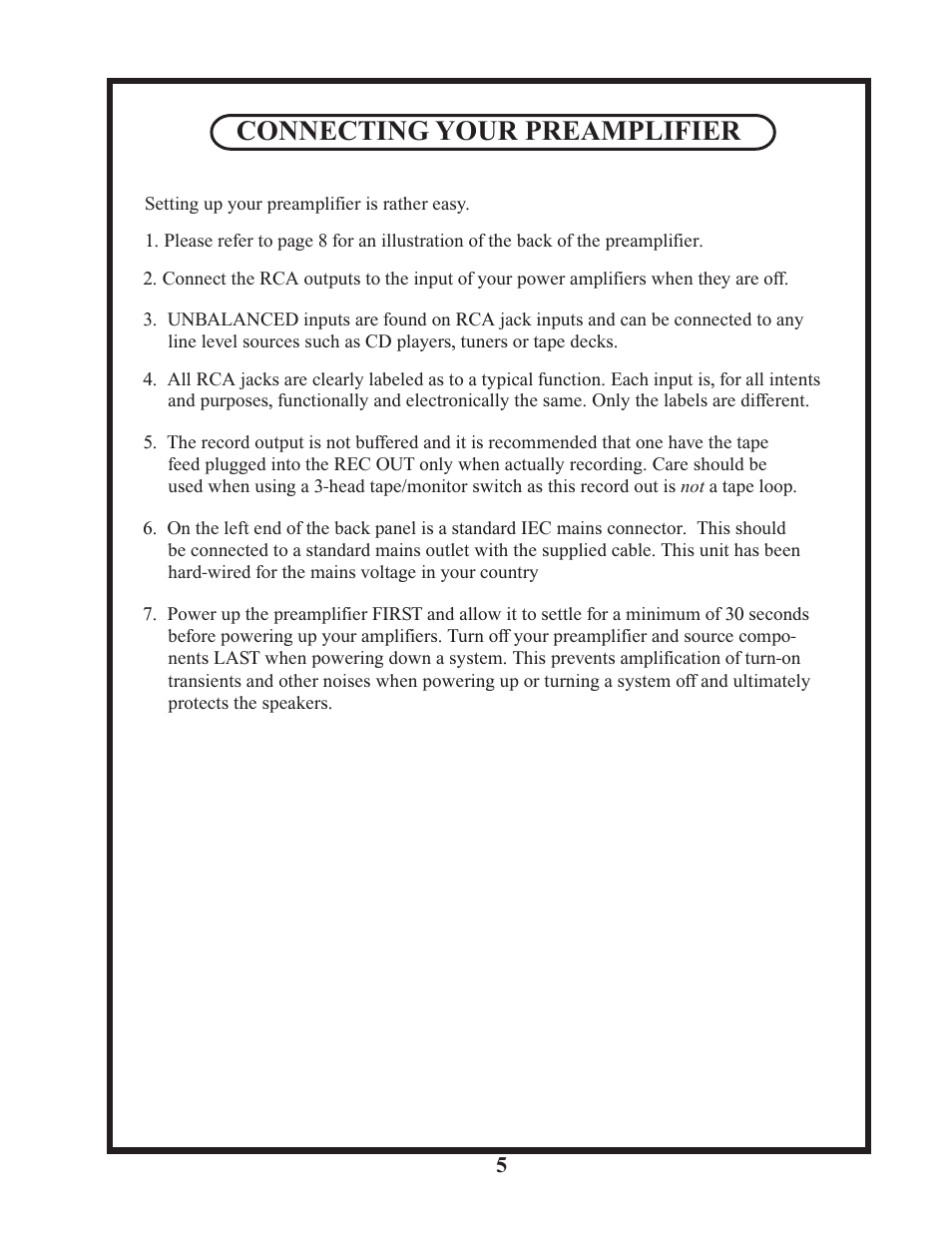 Connecting your preamplifier | Manley Neo-Classic 300B RC Preamplifier 2008 - present User Manual | Page 5 / 14