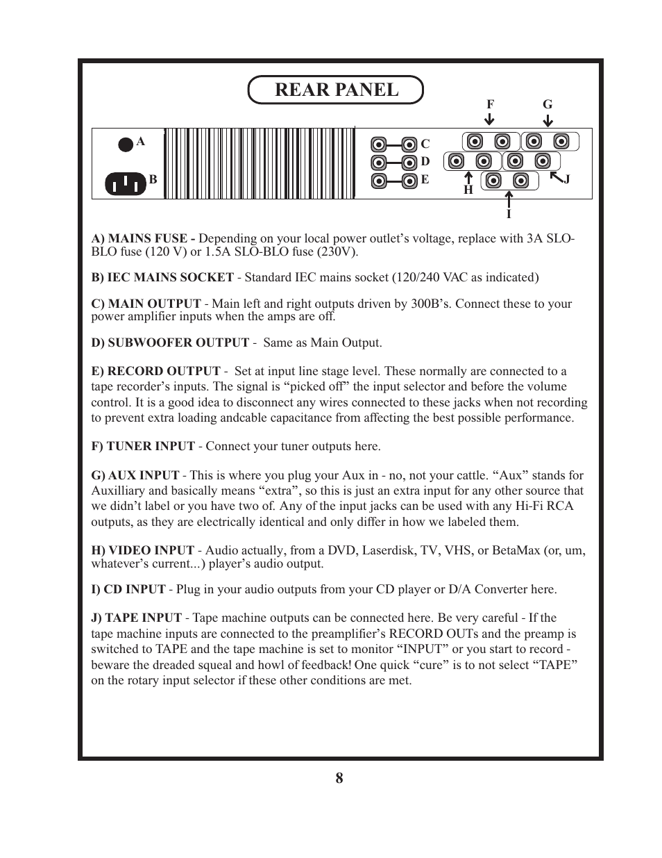 Rear panel | Manley Neo-Classic 300B RC Preamplifier 2008 - present User Manual | Page 8 / 14