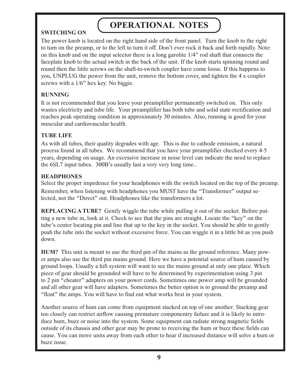 Manley Neo-Classic 300B RC Preamplifier 2008 - present User Manual | Page 9 / 14