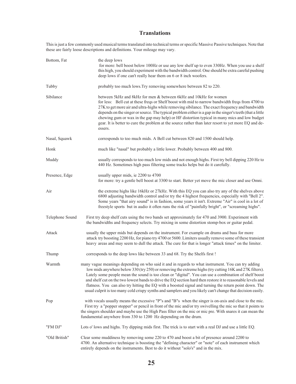 Translations | Manley Labs STEREO EQ User Manual | Page 26 / 34
