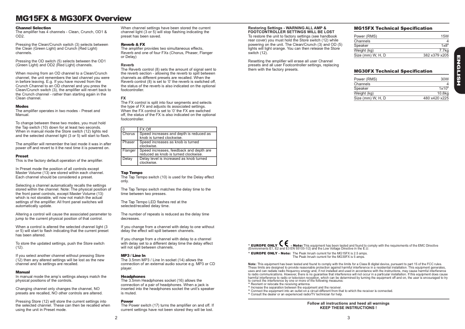 Mg15fx & mg30fx overview | Marshall Amplification MG30FX User Manual | Page 3 / 7