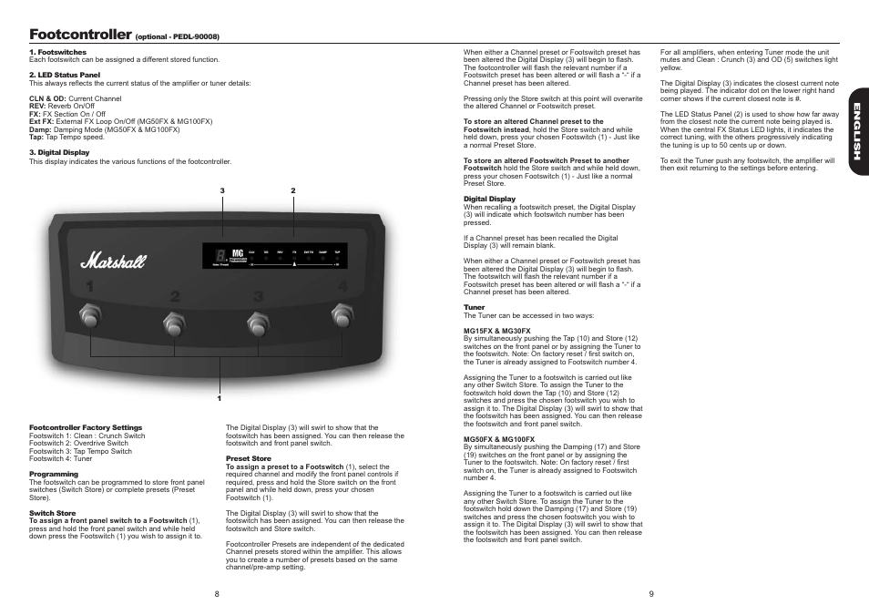 Footcontroller | Marshall Amplification MG30FX User Manual | Page 6 / 7