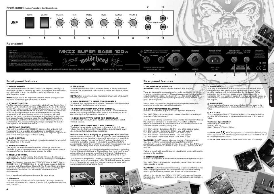 Marshall Amplification 1992LEM User Manual | Page 4 / 5