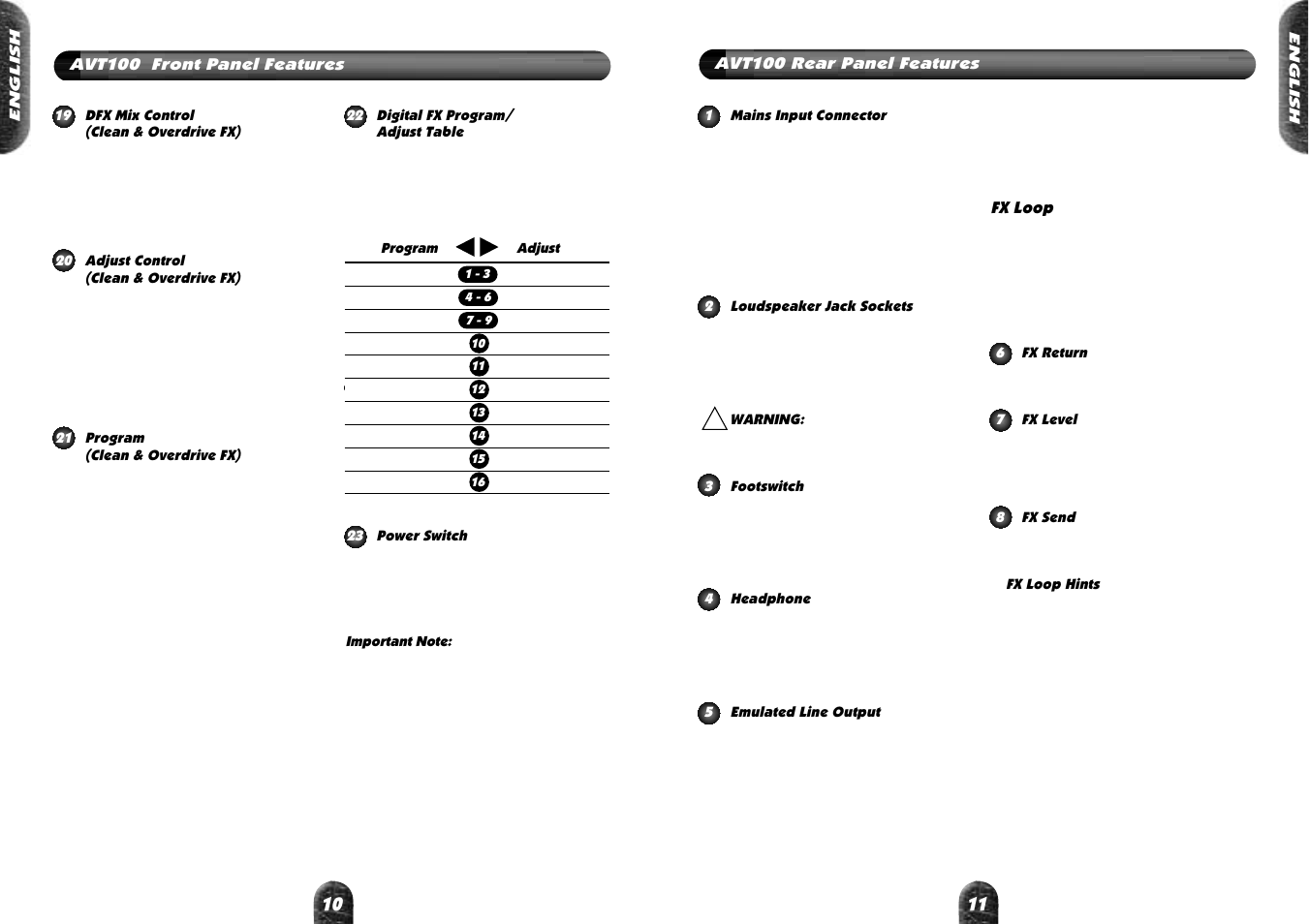 Rear panel features | Marshall Amplification VALVESTTE AVT100 User Manual | Page 7 / 8
