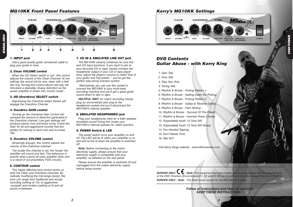 Dvd contents guitar abuse - with kerry king | Marshall Amplification MG10KK User Manual | Page 3 / 4