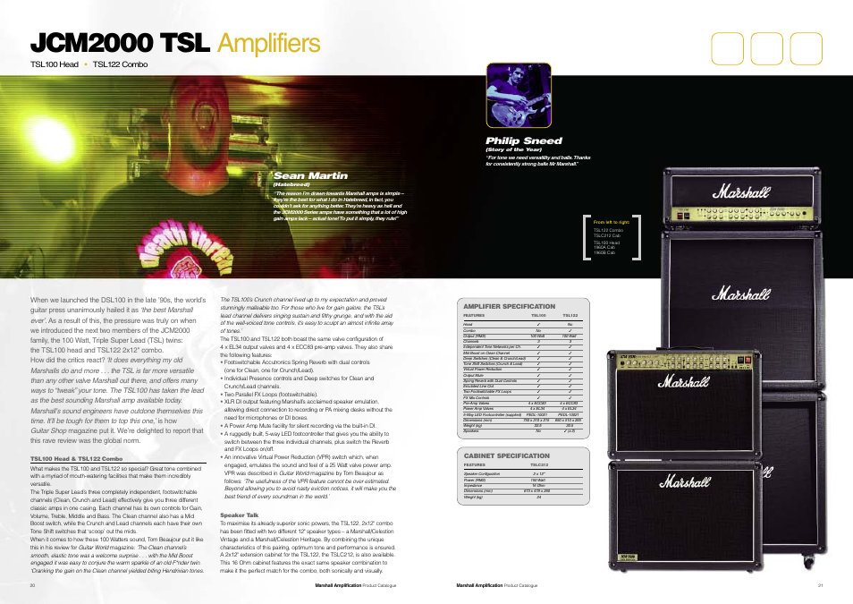Jcm2000 tsl amplifiers, Sean martin, Philip sneed | Marshall Amplification JCM800 Series User Manual | Page 12 / 32
