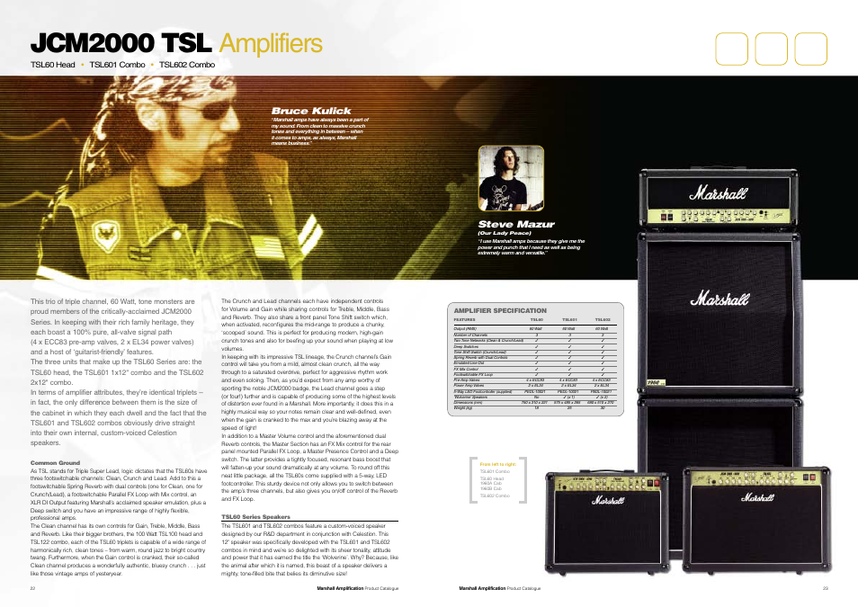 Jcm2000 tsl amplifiers, Bruce kulick, Steve mazur | Marshall Amplification JCM800 Series User Manual | Page 13 / 32