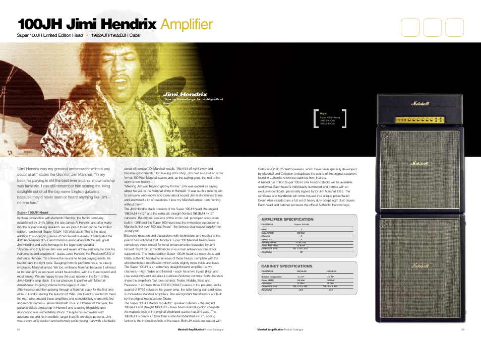 100jh jimi hendrix amplifier, Jimi hendrix | Marshall Amplification JCM800 Series User Manual | Page 16 / 32