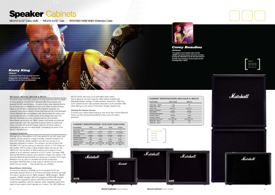 Speaker cabinets, Kerry king, Corey beaulieu | Marshall Amplification JCM800 Series User Manual | Page 22 / 32