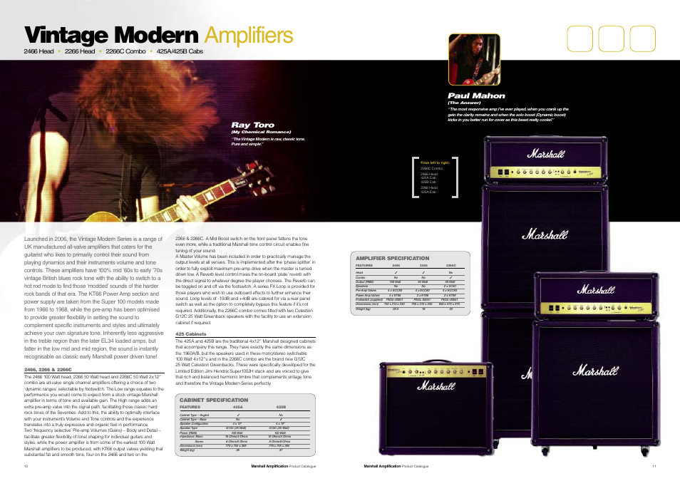 Vintage modern amplifiers, Paul mahon, Ray toro | Marshall Amplification JCM800 Series User Manual | Page 7 / 32