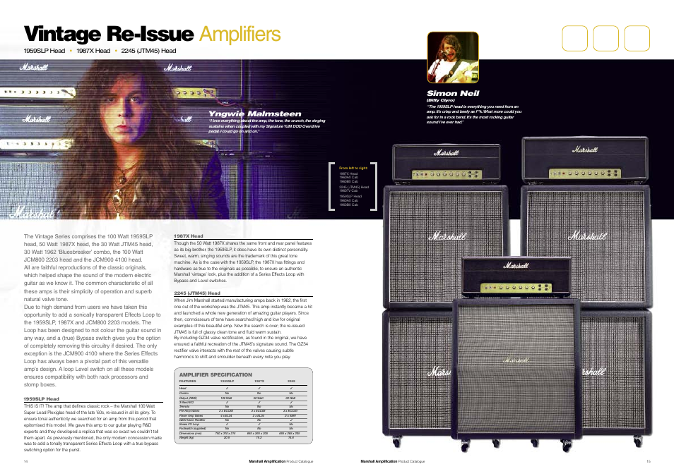 Vintage re-issue amplifiers, Yngwie malmsteen, Simon neil | Marshall Amplification JCM800 Series User Manual | Page 9 / 32