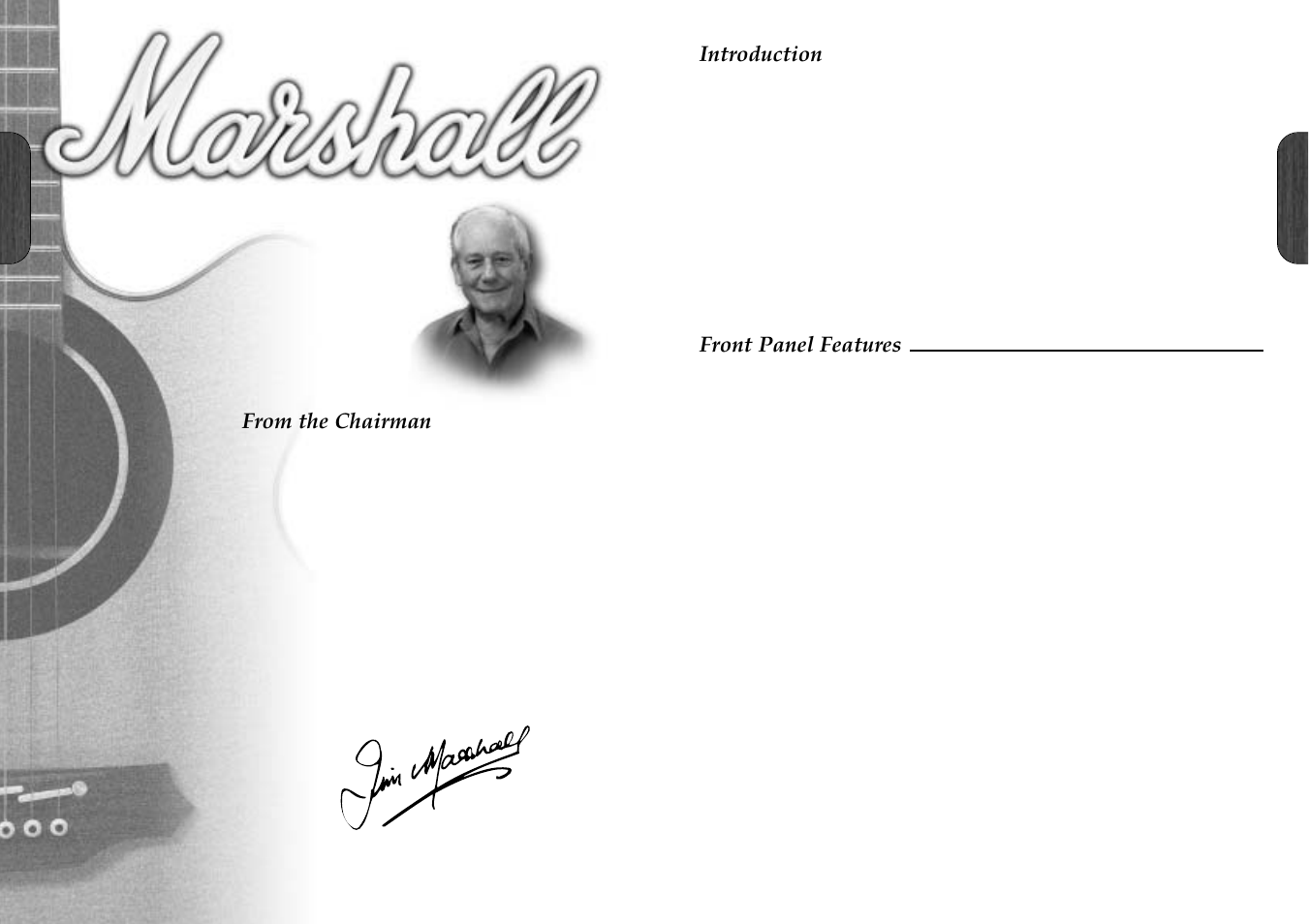 Introduction, Front panel features | Marshall Amplification as50r User Manual | Page 2 / 5