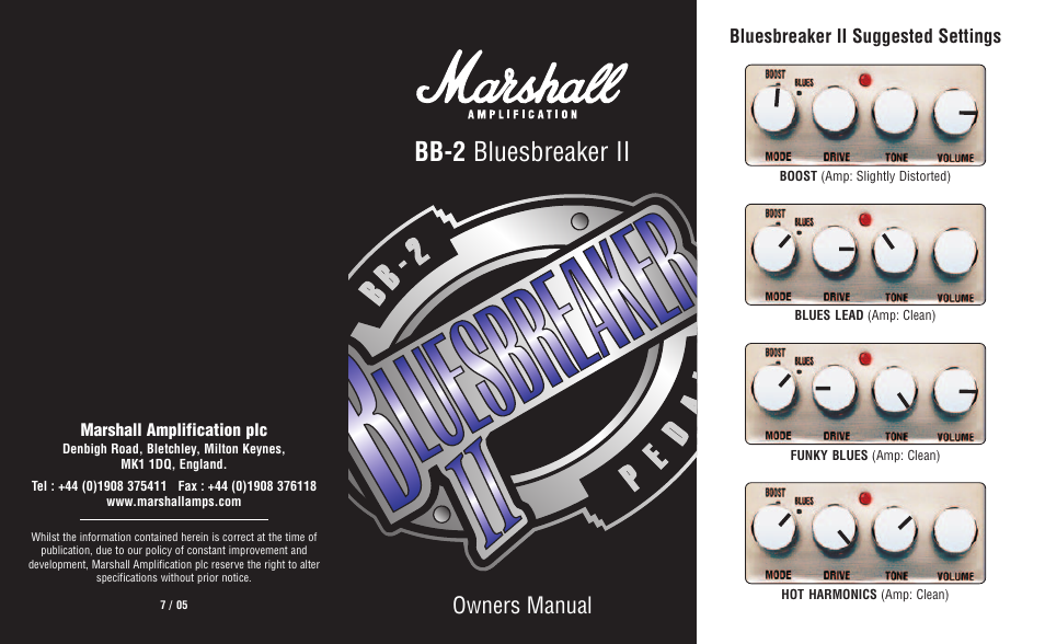 Marshall Amplification BLUESBREAKER II BB-2 User Manual | 5 pages